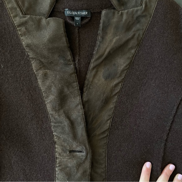 Eileen Fisher Wool and Lamb Leather Blazer Jacket, Brown, Size Large - Picture 11 of 12